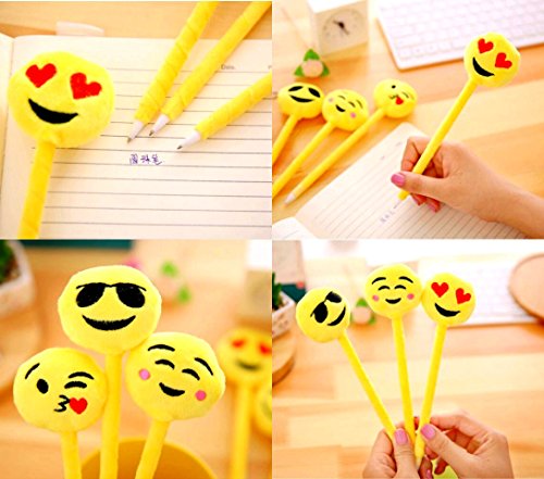 JZK 16 Bolígrafos plumas novedad para niños linda emoji peluche ballpoint pen biro bolígrafo regalo papelería para chicas niños cumpleaños fiesta relleno bolsas favor fiesta