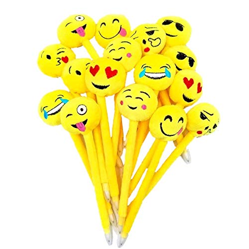 JZK 16 Bolígrafos plumas novedad para niños linda emoji peluche ballpoint pen biro bolígrafo regalo papelería para chicas niños cumpleaños fiesta relleno bolsas favor fiesta