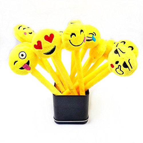 JZK 16 Bolígrafos plumas novedad para niños linda emoji peluche ballpoint pen biro bolígrafo regalo papelería para chicas niños cumpleaños fiesta relleno bolsas favor fiesta