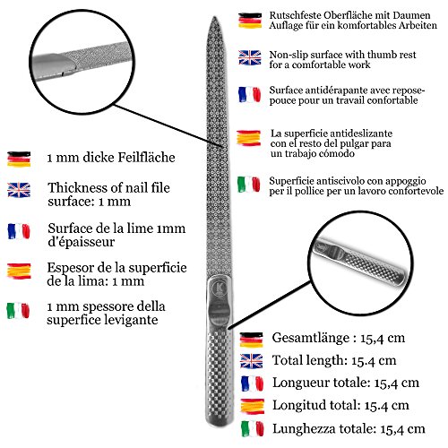 K-Pro Lima de uñas de acero inoxidable con grano fino y grueso – Largo 15,4 cm