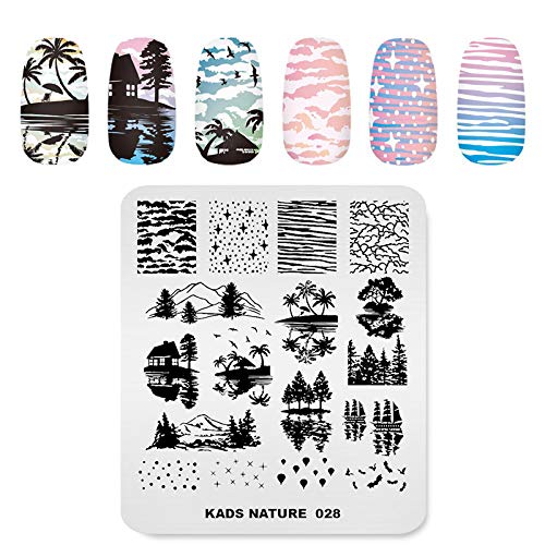 KADS - Plantilla para estampación de uñas con diseños de hierba, dientes de león, etc. Plantillas con diseños para decoración de uñas