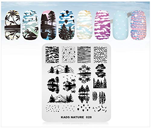 KADS - Plantilla para estampación de uñas con diseños de hierba, dientes de león, etc. Plantillas con diseños para decoración de uñas