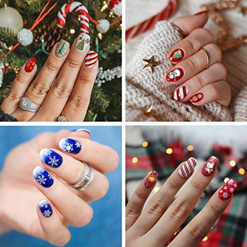 Kalolary 12 Diseños De Pegatinas De Transferencia De Agua Nail Art Christmas Nail Stickers Deer Gift Snowflakes Image Winter Decorations