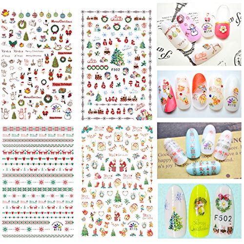 Kalolary 12 Diseños De Pegatinas De Transferencia De Agua Nail Art Christmas Nail Stickers Deer Gift Snowflakes Image Winter Decorations