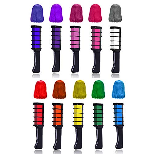 Kalolary Peine de Tiza Para el Pelo, 10 Colores Lavables Tinte para Cabello, Color de pelo Temporal Hair Chalk Set para Niños Regalos Navidad Fiestas Cosplay DIY regalos para niñas y niños