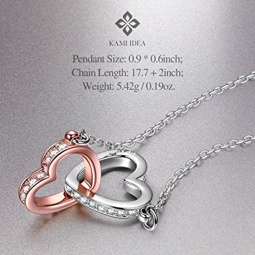 Kami Idea Collar para Mujer - Mi Destino - Colgante de Corazón a Corazón, Cristales de Swarovski, Joyas de Moda de Oro Rosa para Mujer, Paquete de Regalo
