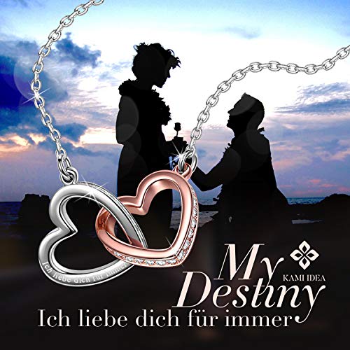Kami Idea Collar para Mujer - Mi Destino - Colgante de Corazón a Corazón, Cristales de Swarovski, Joyas de Moda de Oro Rosa para Mujer, Paquete de Regalo