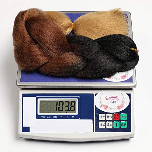 Kanekalon Extensiones de pelo trenzado Ombre 3 tonos de 60,96 cm, Showjarlly Ombre Jumbo trenzado de fibra de alta temperatura, 3 piezas/lote de 100 g/pieza, para trenzado de crochet