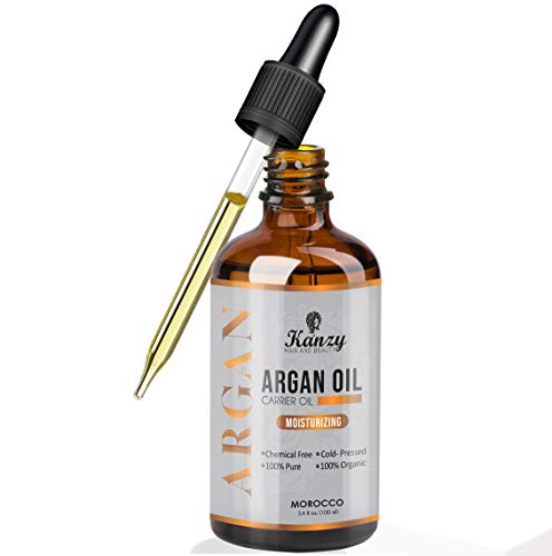 Kanzy Aceite de Argan Puro de Marruecos 100% Bio Morrocan Oil Rico en Vitamina E y Antioxidantes, Argan Oil para Cabello, Barba, Piel, Cuerpo y las Uñas en Botella de Vidrio 100ml