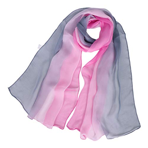 KAVINGKALY Blend Ombre bufanda de seda Georgette colores sombreados chales de gasa pura Sheer (Rosa y Gris)