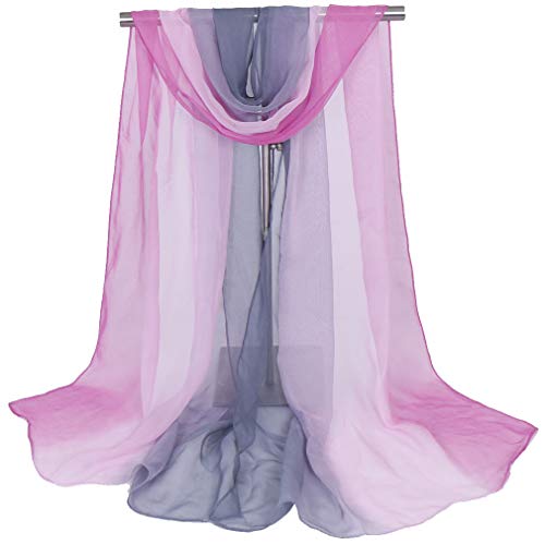 KAVINGKALY Blend Ombre bufanda de seda Georgette colores sombreados chales de gasa pura Sheer (Rosa y Gris)
