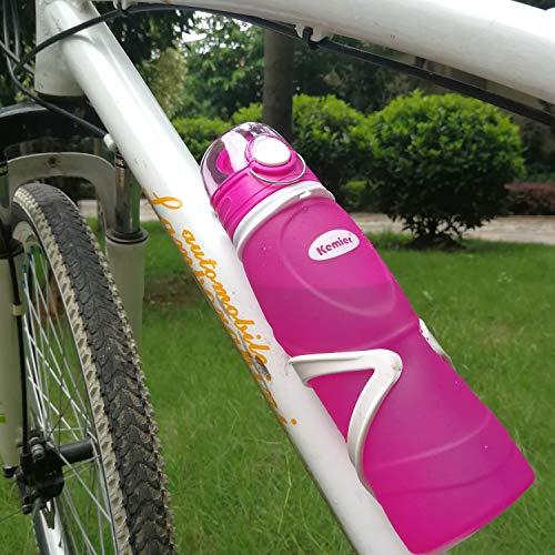 Kemier Botellas de Agua de Silicona Plegables–750ML,Calidad Médica Libre de BPA,Aprobado por FDA.Enrollarse,Botellas de Agua Plegables a Prueba de Fugas para el Aire Libre y Deportes (Rosa)