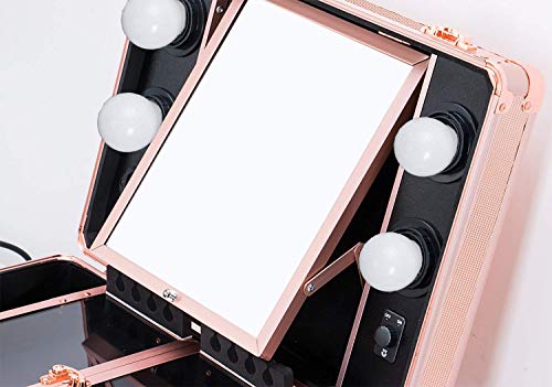 Kemier Maletín de Viaje para Cosméticos–Estuche Organizador de Cosméticos con Luces y Espejos/Estuche de Cosméticos con Divisores Personalizables Conjunto Organizador de Maquillaje (Oro Rosa)