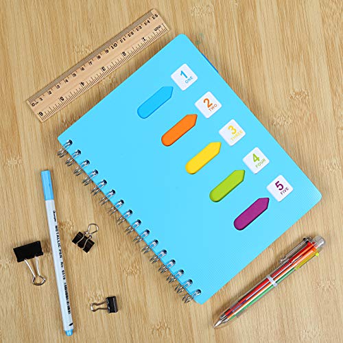 Kesote A5 Cuaderno Espiral con Etiquetas de 6 Color y A Bolígrafo de 6 Color A5 Notebook para Escuela, Oficina o Hogar, 120 Hojas
