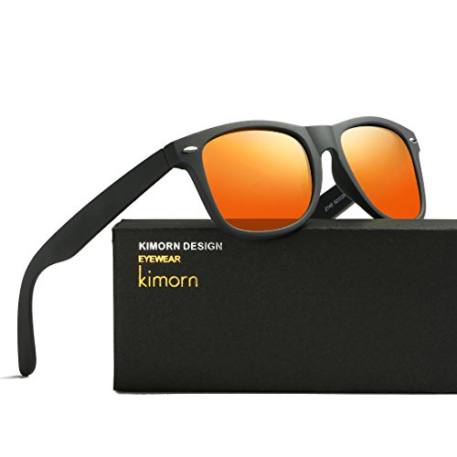 kimorn Polarizado Gafas De Sol Clásico Unisexo Cuerno Rimmed Años 80 Retro AE0300 (Negro&Rojo, 52)