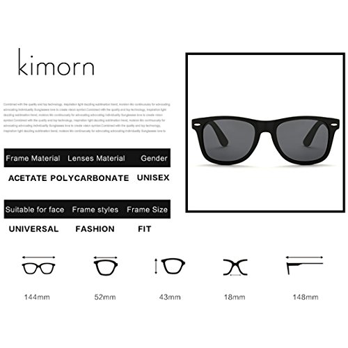 kimorn Polarizado Gafas De Sol Clásico Unisexo Cuerno Rimmed Años 80 Retro AE0300 (Negro&Rojo, 52)