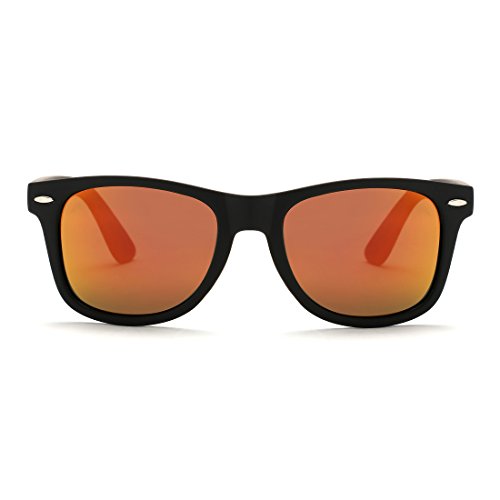 kimorn Polarizado Gafas De Sol Clásico Unisexo Cuerno Rimmed Años 80 Retro AE0300 (Negro&Rojo, 52)