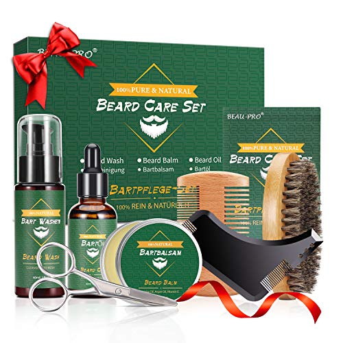 Kit Cuidado Set Barba con Libre Champu Barba,Peine Barba,Cepillo Barba,Aceite Barba,Balsamo Barba,Barba Tijeras,Bolsa de Almacenamiento,Eletronic Barba Libro,Regalos Originales Para Hombre