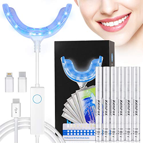 Kit de Blanqueamiento Dental, Blanqueador Dental Profesional Gel Blanqueador de Dientes Para Manchas de Humo, Dientes Negros, Dientes Amarillos-6x4ML Gel,6xBlanqueadores de Dientes, 1xLuz LED
