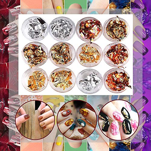 Kit de Diseño de Arte de Uña 47 piezas Decoración Uñas Nail Art 15 Pincel Uñas 5 Lápiz de Punto 10 Cintas Adhesivas Uñas 5 Diamantes de Imitación 12 Pegatina Lámina Paillette para Diseño de Uñas