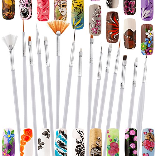 Kit de Diseño de Arte de Uña de 24 Piezas, 5 Piezas de Lápiz de Punto de 2 Extremos, Juego de 15 Pinceles de Pintura Pulido, Pinzas de Arte de Uña, 3 Cajas de Diamantes de Uñas Coloridos Pernos Platea