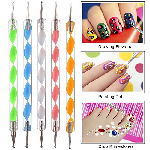 Kit de Diseño de Arte de Uña de 24 Piezas, 5 Piezas de Lápiz de Punto de 2 Extremos, Juego de 15 Pinceles de Pintura Pulido, Pinzas de Arte de Uña, 3 Cajas de Diamantes de Uñas Coloridos Pernos Platea