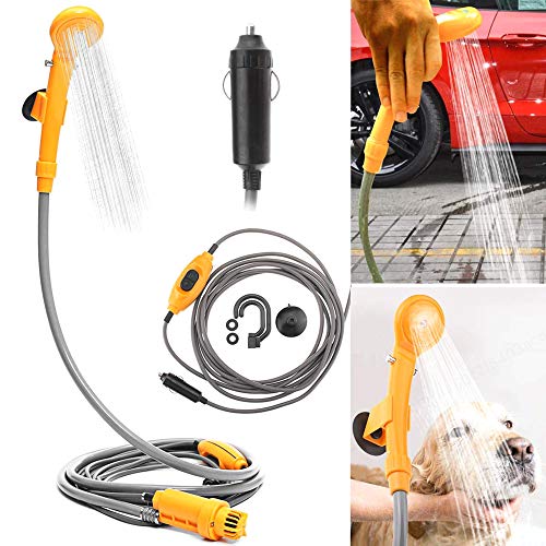 Kit de ducha portátil de camping al aire libre, 12V automóviles Duchas con bomba de agua, 5 metros de cable del enchufe de mechero Max 7L agua por minuto para el lavado de coches para mascotas Baño