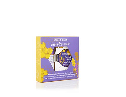 Kit para manos y labios de 2 artículos con mezcla botánica nutritiva Burt's Bees con lavanda y miel con 1 crema de manos con lavanda y miel (28,3 g) y 1 manteca labial con lavanda y miel (11,3 g)