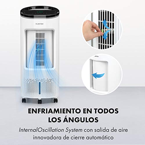 Klarstein IceWind Plus – 4 en 1: enfriador de aire, ventilador, humidificador de aire, limpiador de aire, caudal de 330 m³/h, 49 W, función NatureWind: 4 niveles de intensidad, 3 modos, blanco
