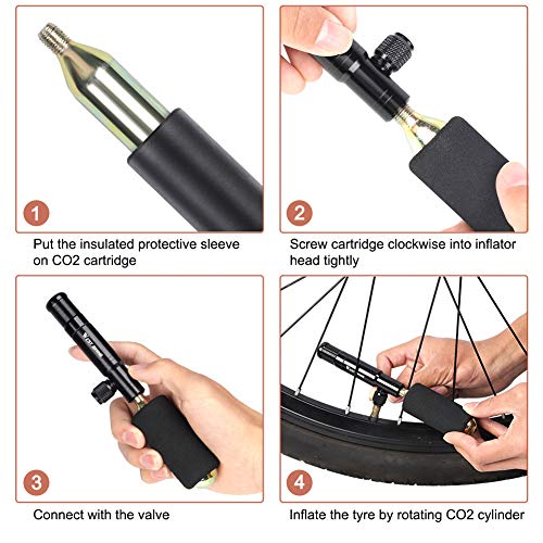 KNMY Bomba de CO2 para neumáticos de Bicicleta, Reparación de pinchazos de neumáticos sin cámara para Bicicletas de Carretera y de montaña, Presta & Schrader, No Incluye Cartuchos de CO2