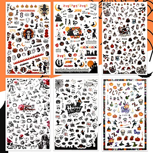 Konsait 1100+ pcs Navidad y Halloween pegatinas Uñas Decorativas Nail Art Stickers uñas Etiqueta autoadhesiva para uñas halloween decoración manicura niñas mujer, calavera, murciélago, calabaza