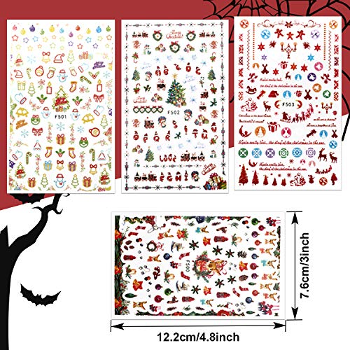Konsait 1100+ pcs Navidad y Halloween pegatinas Uñas Decorativas Nail Art Stickers uñas Etiqueta autoadhesiva para uñas halloween decoración manicura niñas mujer, calavera, murciélago, calabaza