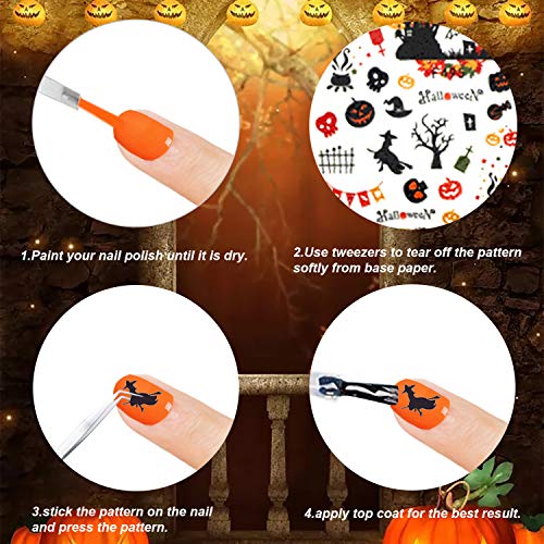 Konsait 1100+ pcs Navidad y Halloween pegatinas Uñas Decorativas Nail Art Stickers uñas Etiqueta autoadhesiva para uñas halloween decoración manicura niñas mujer, calavera, murciélago, calabaza