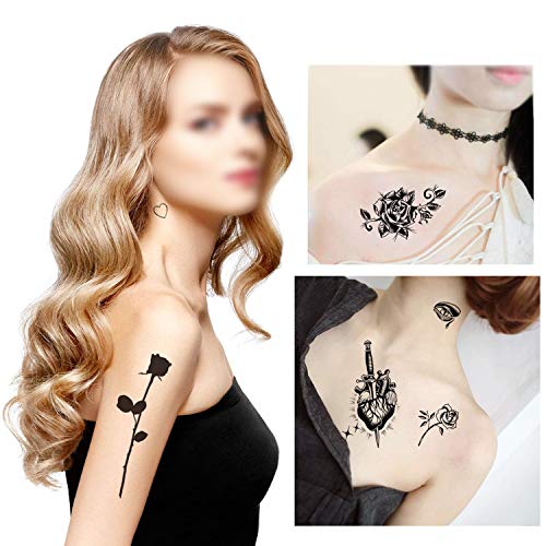 Konsait 15 grandes hojas negro tatuajes temporales para adultos hombres mujer dragón león lobo escorpión mandala flores falso tatuajes impermeables temporales