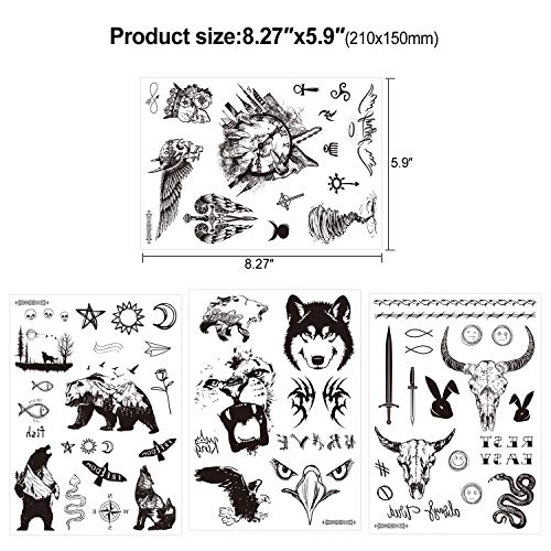 Konsait 9 Hojas Gran Negro dragón León Águila lobo flor Tatuaje Temporal Hombre Adultos mujer Falso Tatuajes Temporales Realistas Tattoos