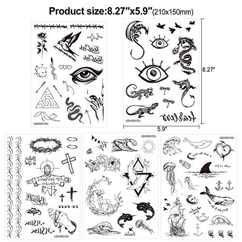 Konsait 9 Hojas Gran Negro dragón León Águila lobo flor Tatuaje Temporal Hombre Adultos mujer Falso Tatuajes Temporales Realistas Tattoos