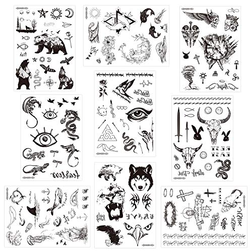 Konsait 9 Hojas Gran Negro dragón León Águila lobo flor Tatuaje Temporal Hombre Adultos mujer Falso Tatuajes Temporales Realistas Tattoos