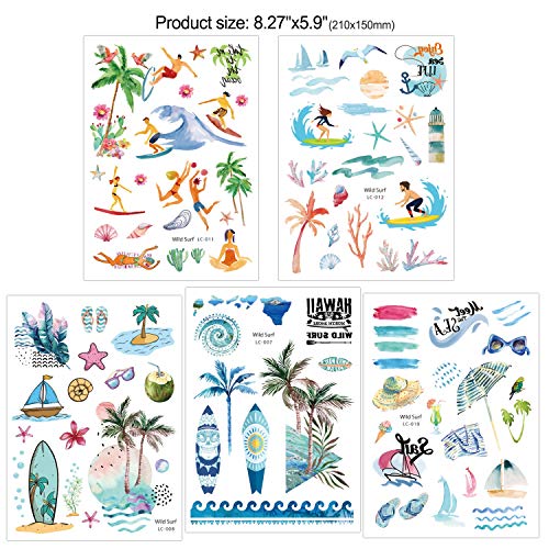 Konsait Tatuajes Temporales para Niños Niñas Adultos, Hawaiana Tropical Tatuaje Falso Pegatinas para Decoración de Fiesta de Verano, Infantiles Fiesta de cumpleaños Regalo