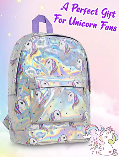 KreativeKraft Mochilas Escolares de Unicornios para Niñas, Bolso Niña con Diseño Holografico, Mochila Infantil Plateada para Colegio Viajes, Regalos para Niñas y Adolescentes