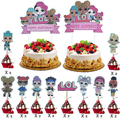 KRUCE 22 Piezas LOL Cake Topper, LOL Happy Birthday Party Supplies Cupcake Topper para decoraci ón de niños