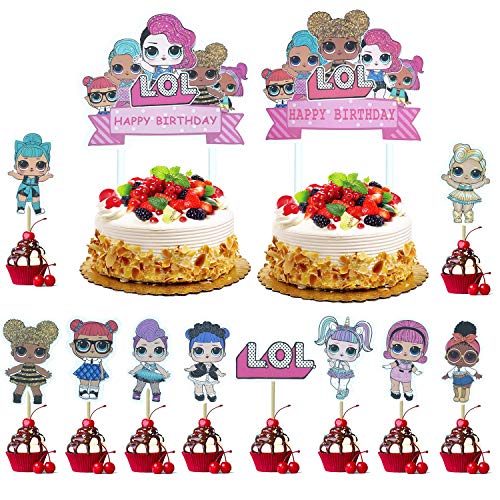 KRUCE 22 Piezas LOL Cake Topper, LOL Happy Birthday Party Supplies Cupcake Topper para decoraci ón de niños