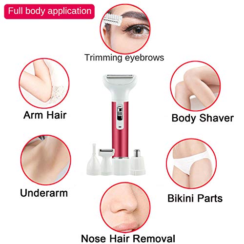 ktdsoz Afeitadoras eléctricas para mujer Kit 5 en 1 Electrica Mujer Recargable con Impermeable Afeitadoras Mujer, para Afeitadorasa Facial, Recortadora de Cabello para Cejas y Nariz(rojo)