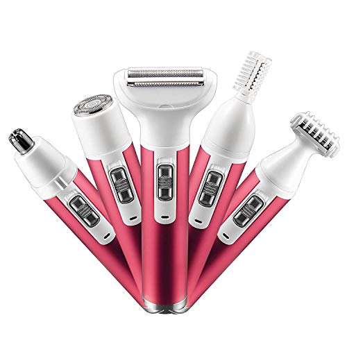 ktdsoz Afeitadoras eléctricas para mujer Kit 5 en 1 Electrica Mujer Recargable con Impermeable Afeitadoras Mujer, para Afeitadorasa Facial, Recortadora de Cabello para Cejas y Nariz(rojo)