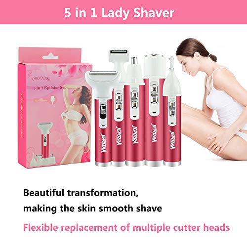 ktdsoz Afeitadoras eléctricas para mujer Kit 5 en 1 Electrica Mujer Recargable con Impermeable Afeitadoras Mujer, para Afeitadorasa Facial, Recortadora de Cabello para Cejas y Nariz(rojo)