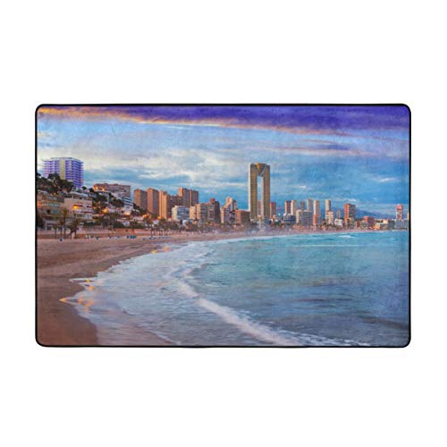 kThrones Alfombrilla de baño,Alicante Iluminación Nocturna de la Ciudad de Benidorm con Vivienda Moderna y Alfombra de baño Costera 75cmx45cm