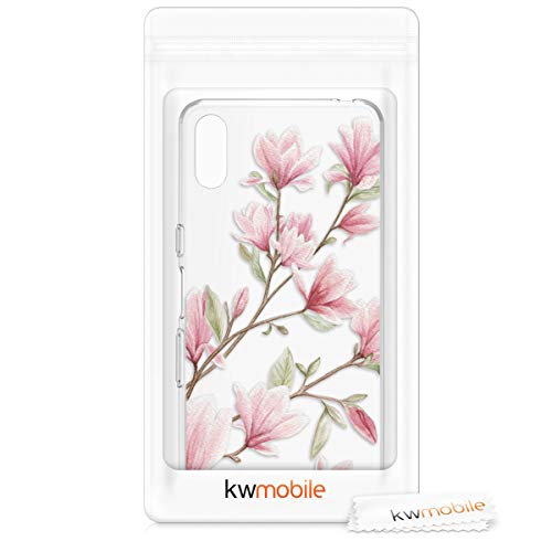 kwmobile Funda Compatible con Sony Xperia L3 - Carcasa de TPU y Magnolias en Rosa Claro/Blanco/Transparente