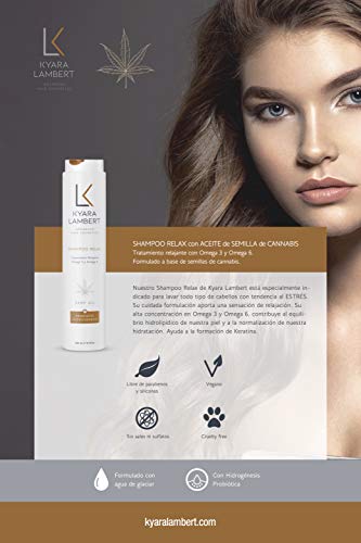 Kyara Lambert - Shampoo Relax con ACEITE de SEMILLA de CANNABIS, 400ml | Champú Relajante Extractos de Cáñamo y Omega 3 y 6