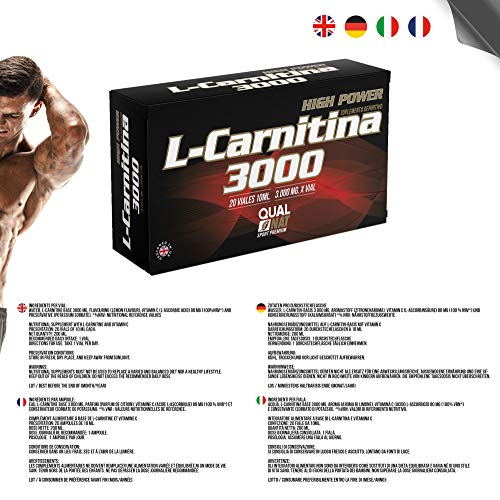 L Carnitina 3000-20 viales | Líquida | L-carnitina Con Vitamina C | Quemagrasas | Suplemento Deportivo - Aumenta Tú Energia - Qualnat