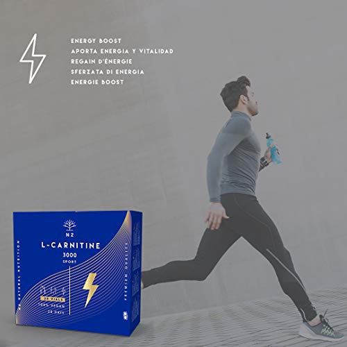 L CARNITINA Liquida 3000 mg.Suplemento Deportivo L-Carnitina Natural-Quemagrasas Líquido-Alta Absorción-Mejor Rendimiento.20 Viales-Facil Apertura-No se Rompen.Certificado VEGANO. N2 Natural Nutrition