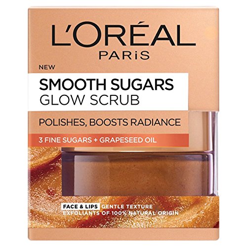 L 'Oreal París suave azúcar Glow Semilla de Uva cara y labios Scrub, 50 ml